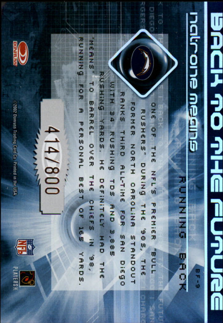 2002 Donruss Elite Back to the Future #BF9 Natrone Means back image