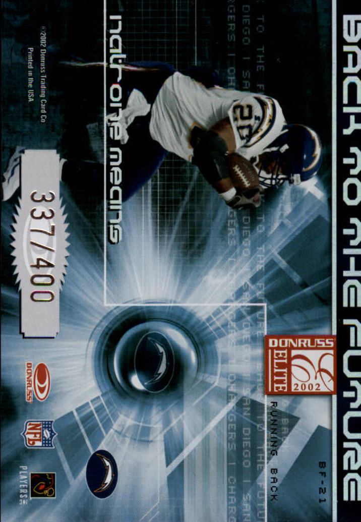 2002 Donruss Elite Back to the Future #BF21 Natrone Means/LaDainian Tomlinson back image