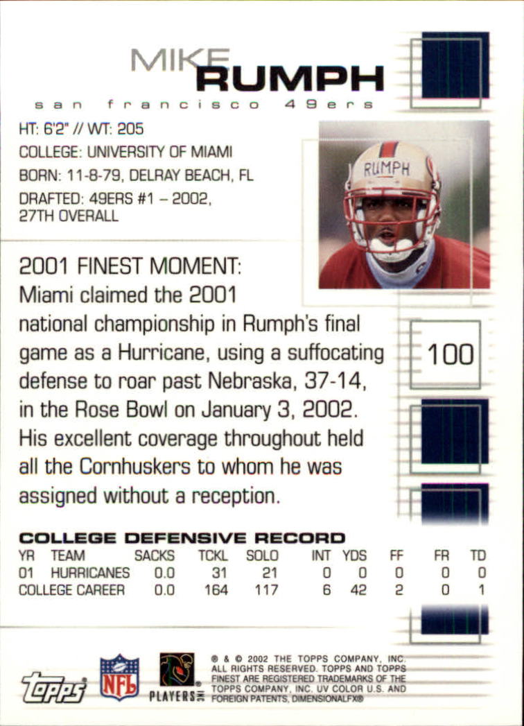 A8908- 2002 Finest Football Card #s 1-114 +Rookies -You Pick- 15+ FREE US SHIP - Picture 29 of 43