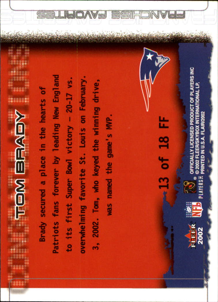 2002 Flair Franchise Favorites #13 Tom Brady back image