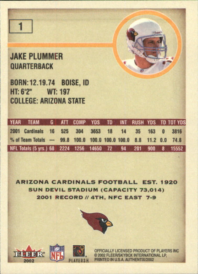 2002 Fleer Authentix #1 Jake Plummer back image