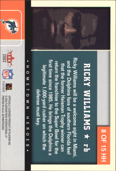 2002 Fleer Authentix Hometown Heroes #8 Ricky Williams back image