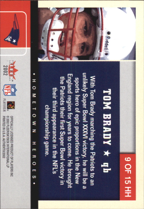 2002 Fleer Authentix Hometown Heroes #9 Tom Brady back image