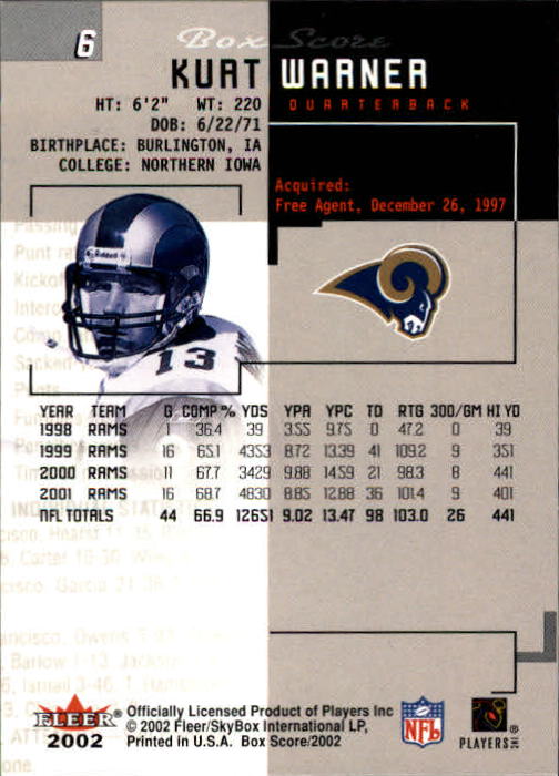 2002 Box Score (Fleer) Football "Main Set" Cards - Picture 13 of 296