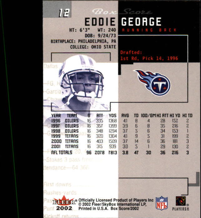 2002 Box Score (Fleer) Football "Main Set" Cards - Picture 25 of 296