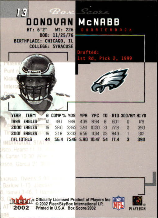 2002 Box Score (Fleer) Football "Main Set" Cards - Picture 27 of 296