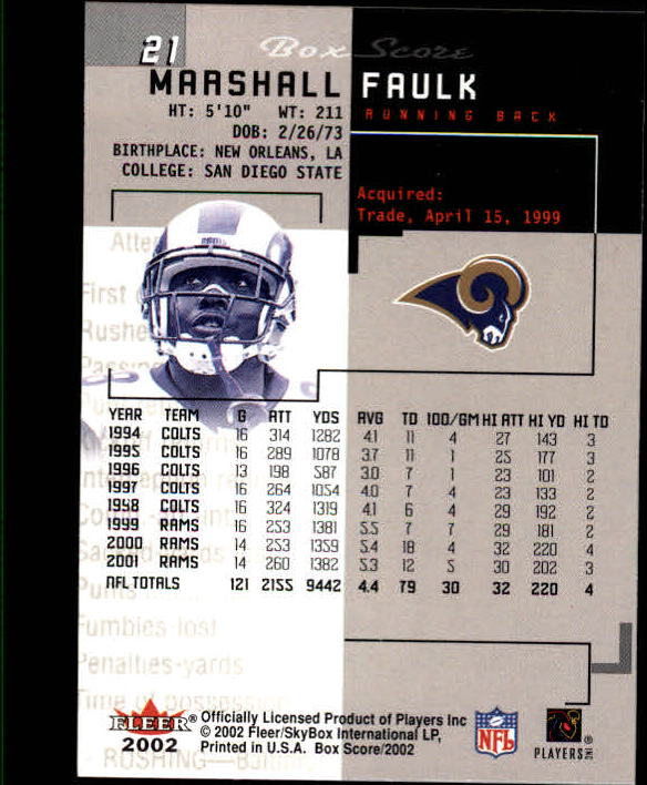 2002 Box Score (Fleer) Football "Main Set" Cards - Picture 41 of 296