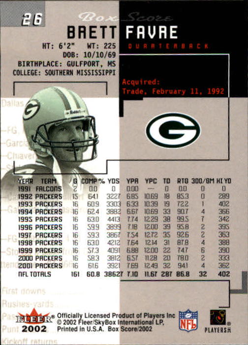 2002 Box Score (Fleer) Football "Main Set" Cards - Picture 49 of 296
