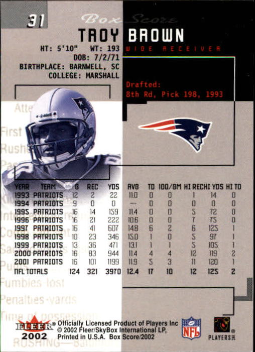 2002 Box Score (Fleer) Football "Main Set" Cards - Picture 59 of 296
