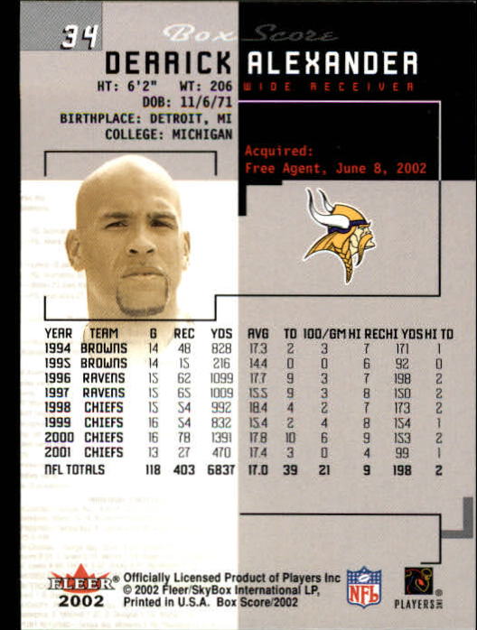 2002 Box Score (Fleer) Football "Main Set" Cards - Picture 63 of 296