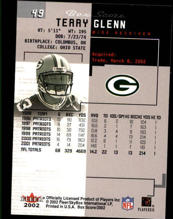 2002 Box Score (Fleer) Football "Main Set" Cards - Picture 93 of 296