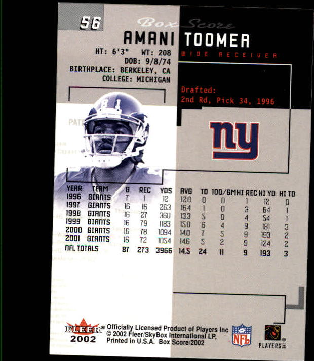 2002 Box Score (Fleer) Football "Main Set" Cards - Picture 107 of 296