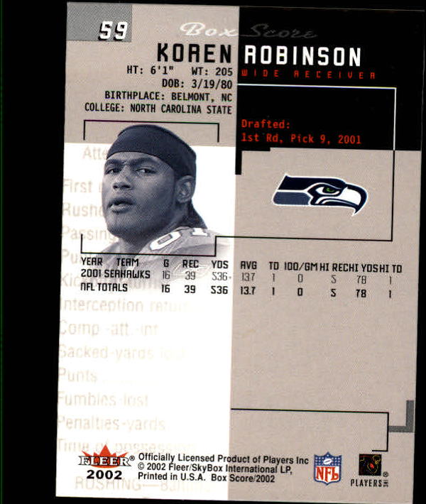 2002 Box Score (Fleer) Football "Main Set" Cards - Picture 113 of 296
