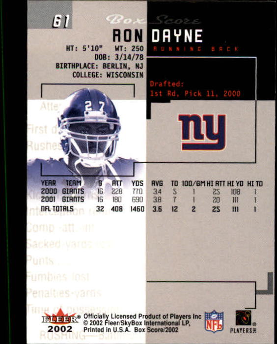 2002 Box Score (Fleer) Football "Main Set" Cards - Picture 117 of 296