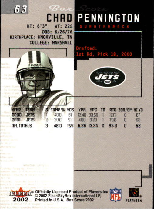 2002 Box Score (Fleer) Football "Main Set" Cards - Picture 121 of 296