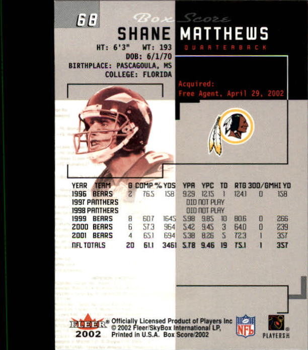 2002 Box Score (Fleer) Football "Main Set" Cards - Picture 131 of 296