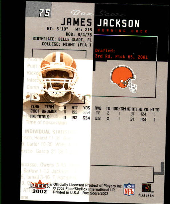 2002 Box Score (Fleer) Football "Main Set" Cards - Picture 144 of 296