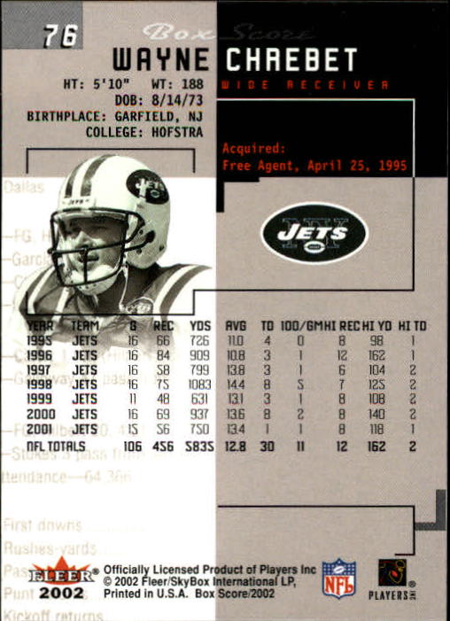 2002 Box Score (Fleer) Football "Main Set" Cards - Picture 146 of 296
