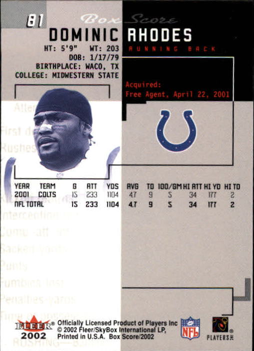 2002 Box Score (Fleer) Football "Main Set" Cards - Picture 156 of 296