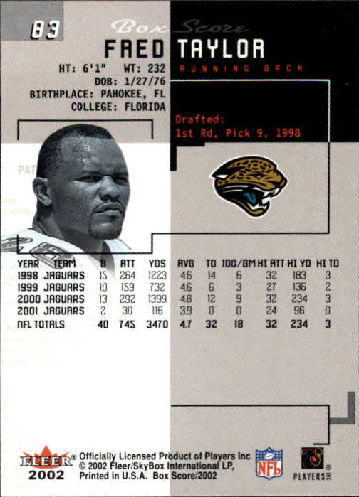 2002 Box Score (Fleer) Football "Main Set" Cards - Picture 160 of 296