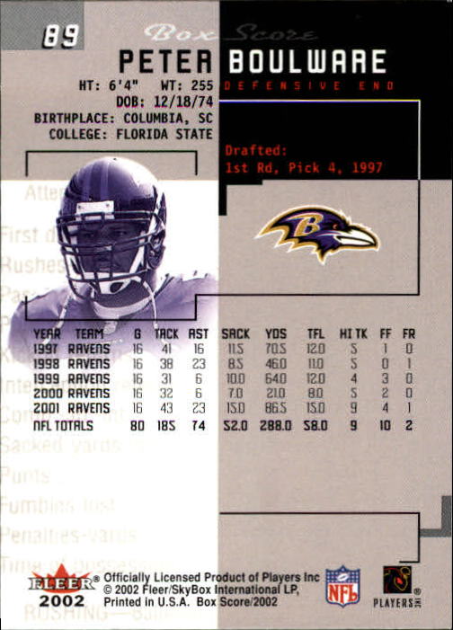 2002 Box Score (Fleer) Football "Main Set" Cards - Picture 172 of 296
