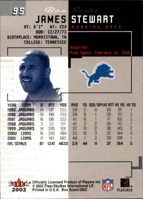2002 Box Score (Fleer) Football "Main Set" Cards - Picture 184 of 296