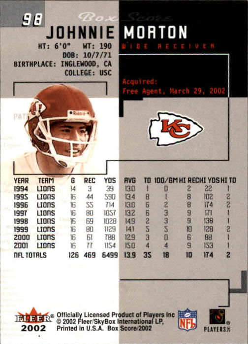 2002 Box Score (Fleer) Football "Main Set" Cards - Picture 190 of 296