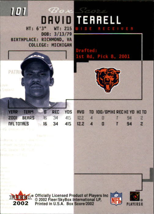 2002 Box Score (Fleer) Football "Main Set" Cards - Picture 196 of 296