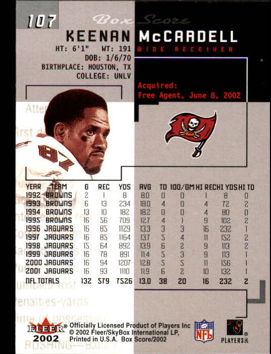 2002 Box Score (Fleer) Football "Main Set" Cards - Picture 208 of 296