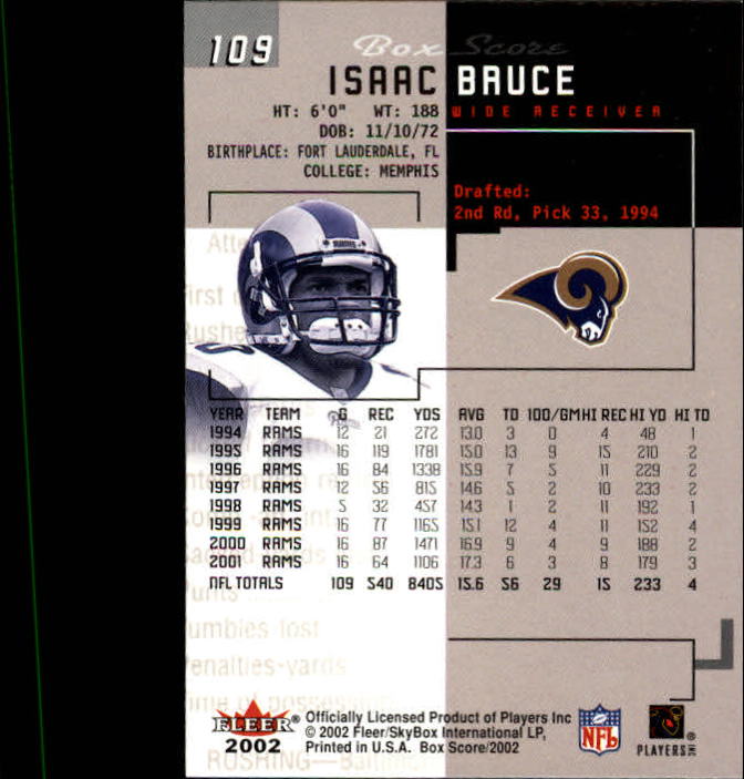 2002 Box Score (Fleer) Football "Main Set" Cards - Picture 212 of 296