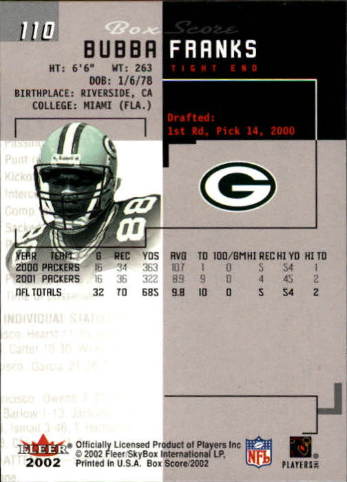 2002 Box Score (Fleer) Football "Main Set" Cards - Picture 214 of 296