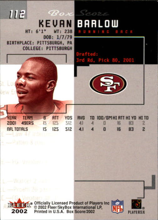 2002 Box Score (Fleer) Football "Main Set" Cards - Picture 218 of 296