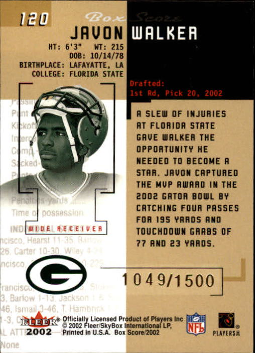 2002 Box Score (Fleer) Football "Main Set" Cards - Picture 226 of 296