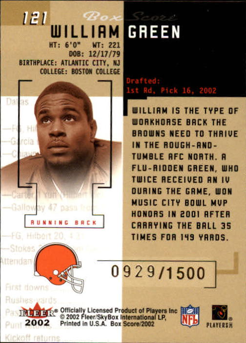 2002 Box Score (Fleer) Football "Main Set" Cards - Picture 228 of 296