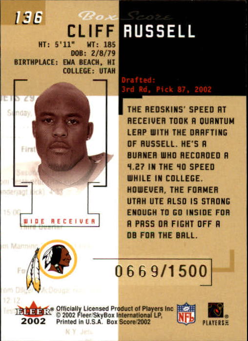 2002 Box Score (Fleer) Football "Main Set" Cards - Picture 234 of 296