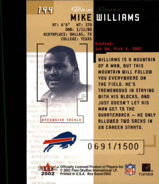 2002 Box Score (Fleer) Football "Main Set" Cards - Picture 240 of 296
