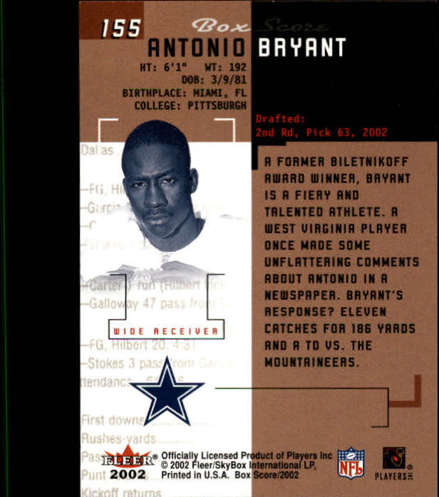 2002 Box Score (Fleer) Football "Main Set" Cards - Picture 250 of 296