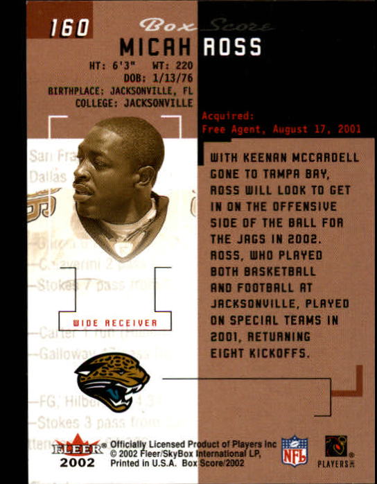 2002 Box Score (Fleer) Football "Main Set" Cards - Picture 258 of 296
