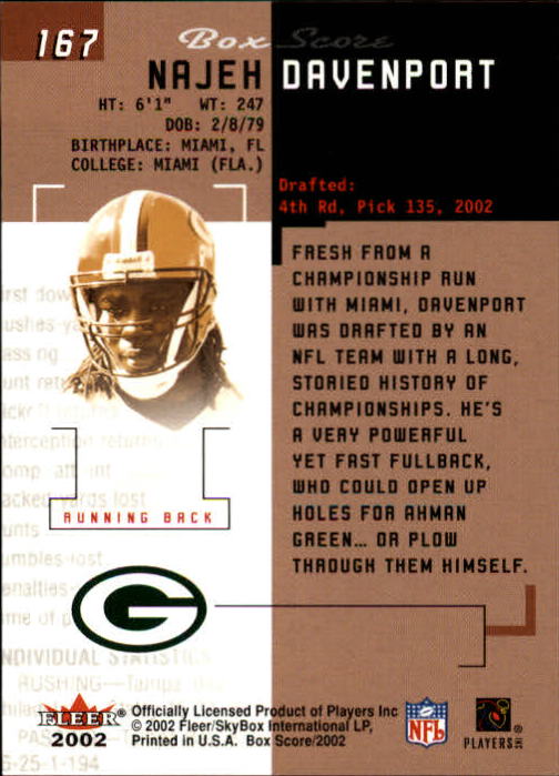 2002 Box Score (Fleer) Football "Main Set" Cards - Picture 272 of 296