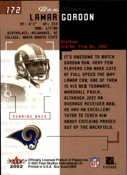 2002 Box Score (Fleer) Football "Main Set" Cards - Picture 280 of 296