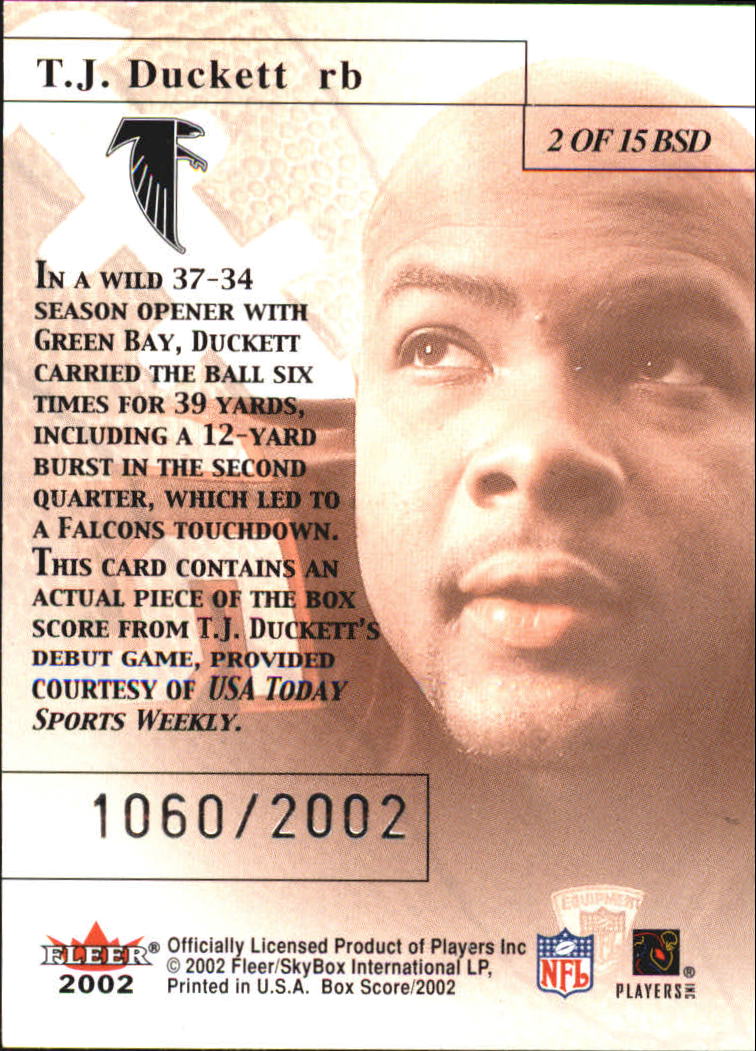 2002 Fleer Box Score Debuts #2 T.J. Duckett back image