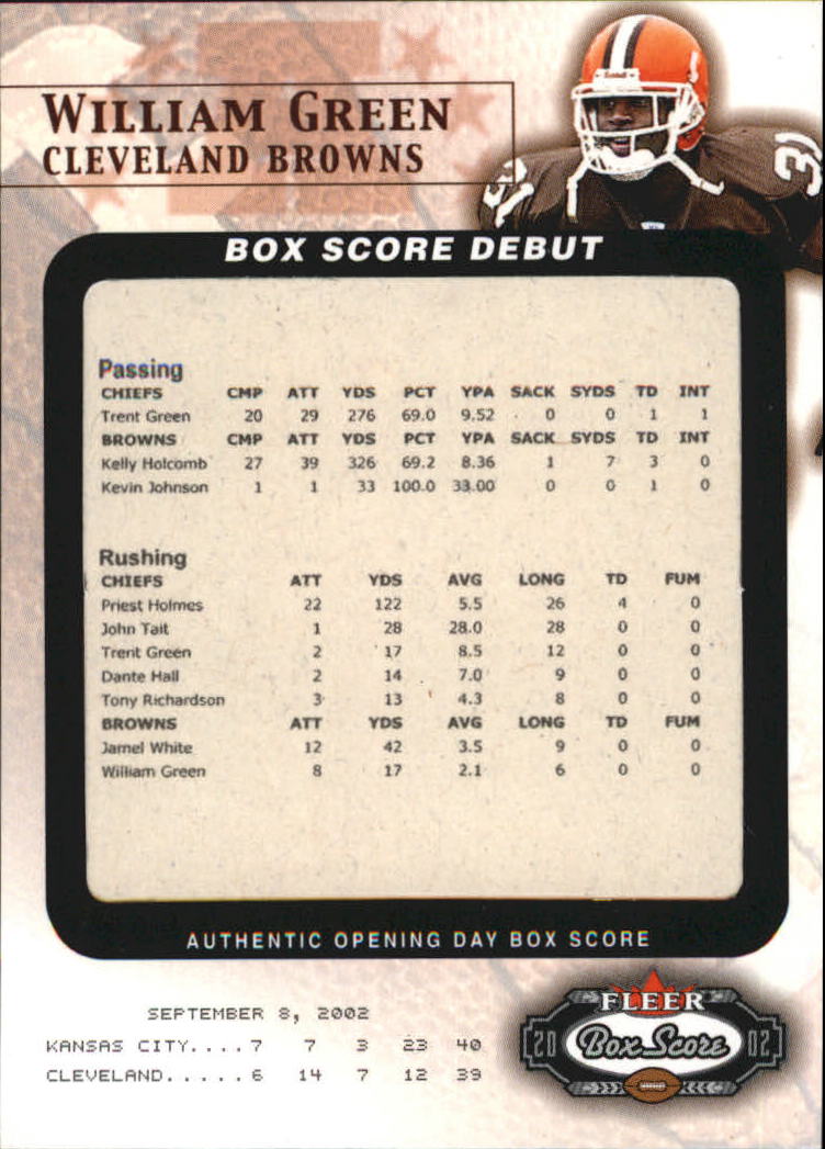 2002 Fleer Box Score Debuts #5 William Green