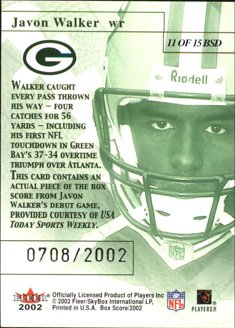 2002 Fleer Box Score Debuts #11 Javon Walker back image