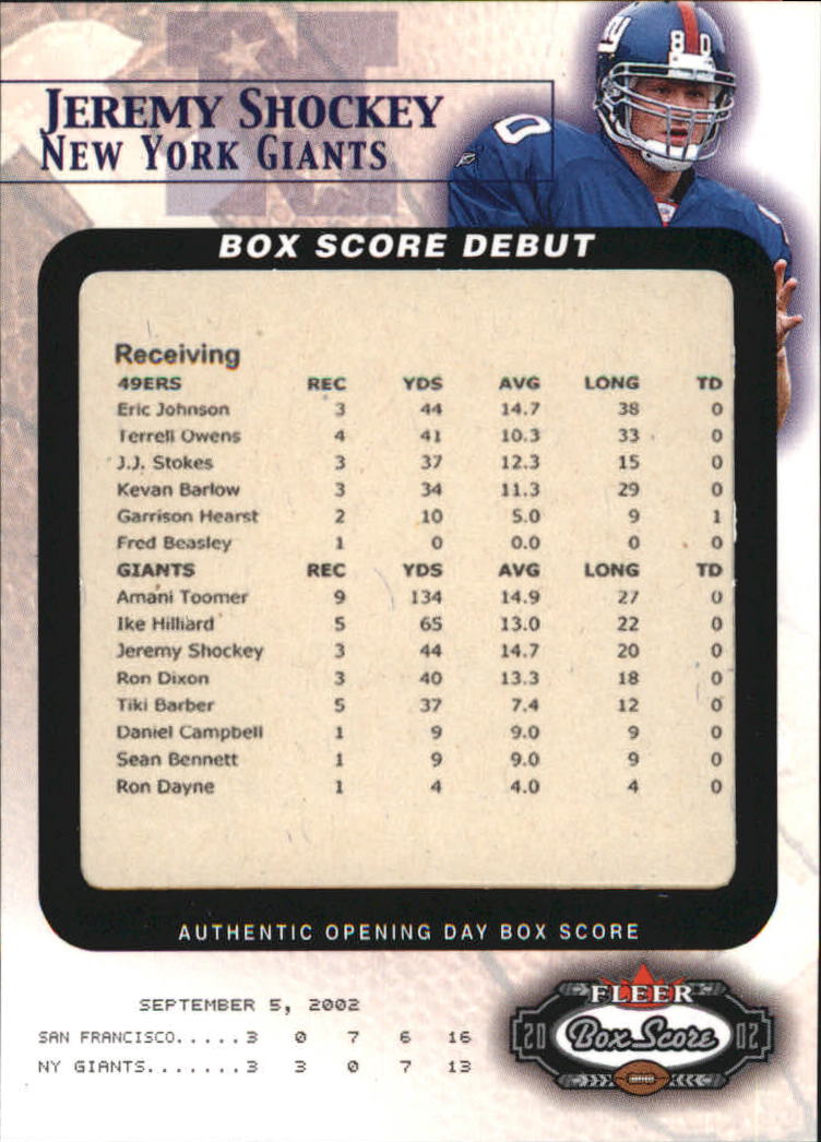 2002 Fleer Box Score Debuts #13 Jeremy Shockey
