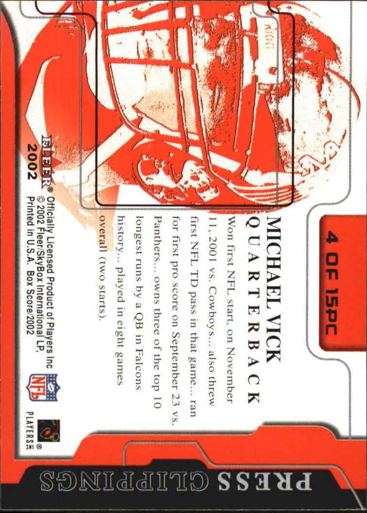 2002 Fleer Box Score Press Clippings #4 Michael Vick back image