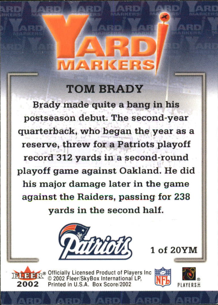 2002 Fleer Box Score Yard Markers #1 Tom Brady back image