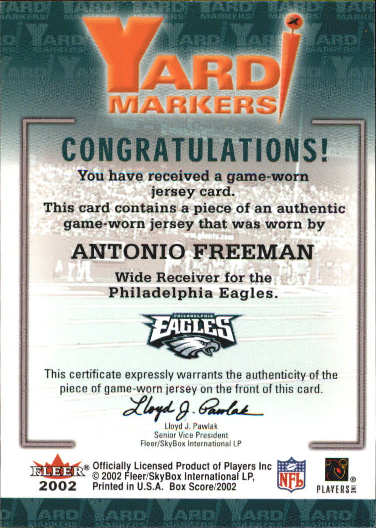2002 Fleer Box Score Yard Markers Jerseys #7 Antonio Freeman back image