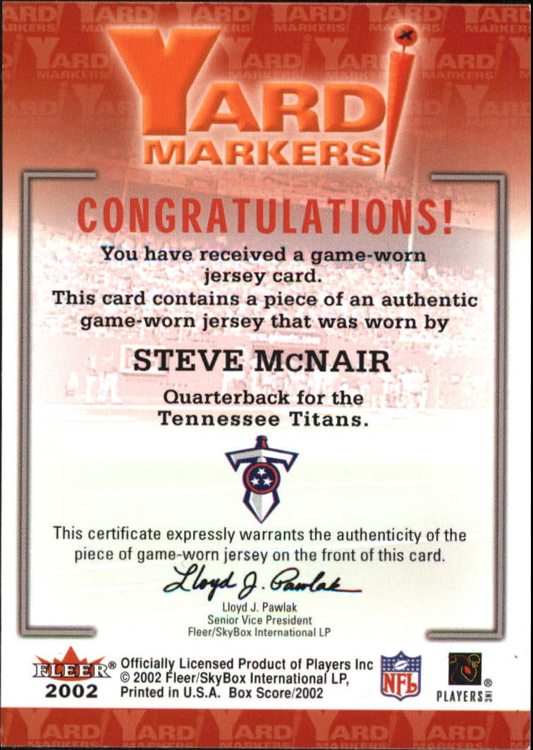 2002 Fleer Box Score Yard Markers Jerseys #14 Steve McNair back image