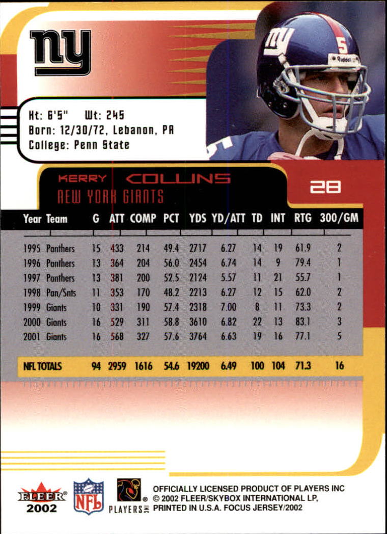 2002 Focus JE (Fleer) Football "Main Set" Cards - Picture 57 of 225