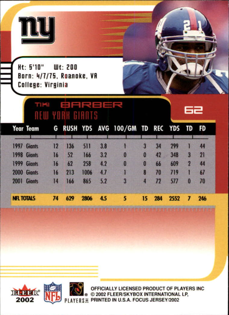 2002 Focus JE (Fleer) Football "Main Set" Cards - Picture 125 of 225